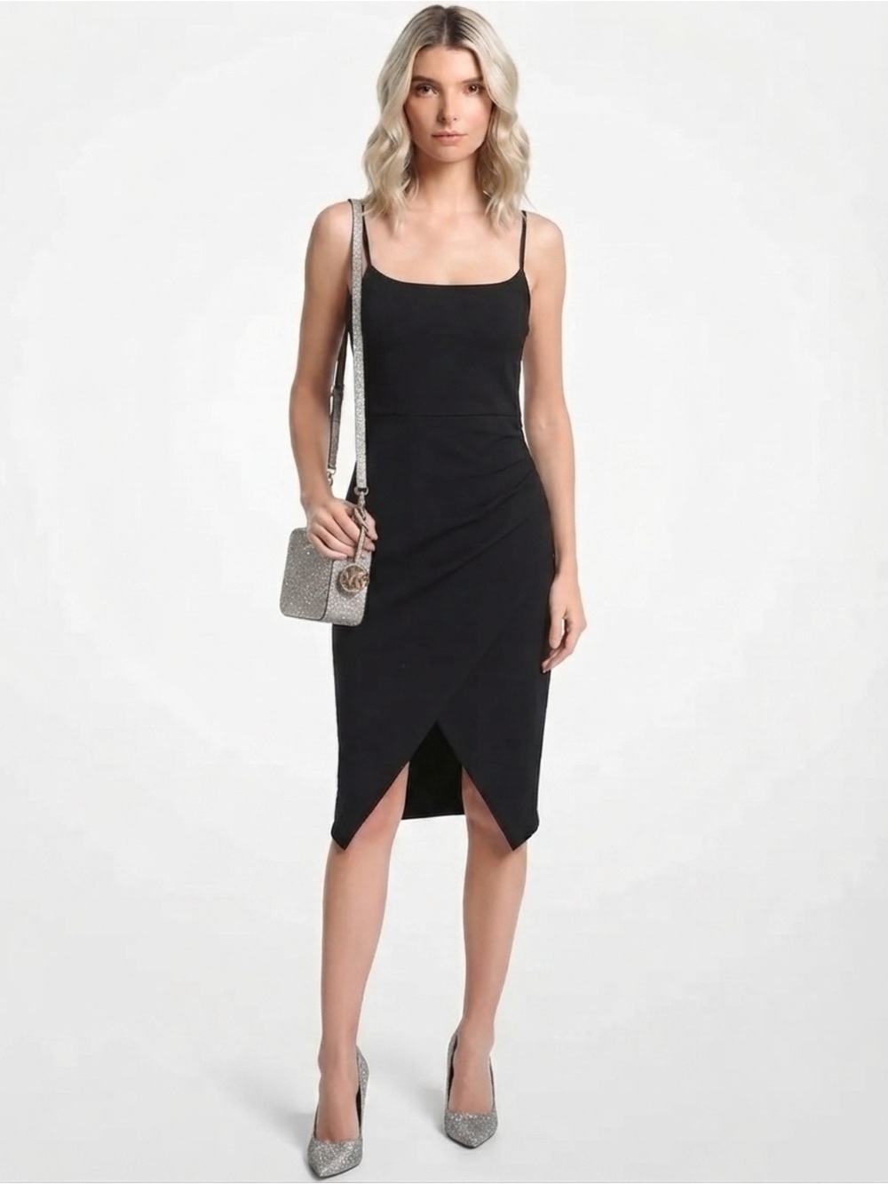 LUSH Black Spaghetti Strap Tulip Hem Midi Dress Women’s Size Small Cocktail New
